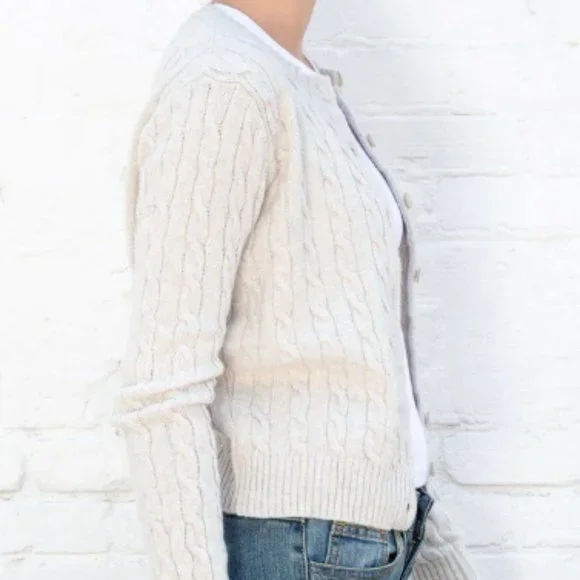 BRANDY MELVILLE OLSEN WOOL CABLE KNIT CARDIGAN HEATHER LIGHT